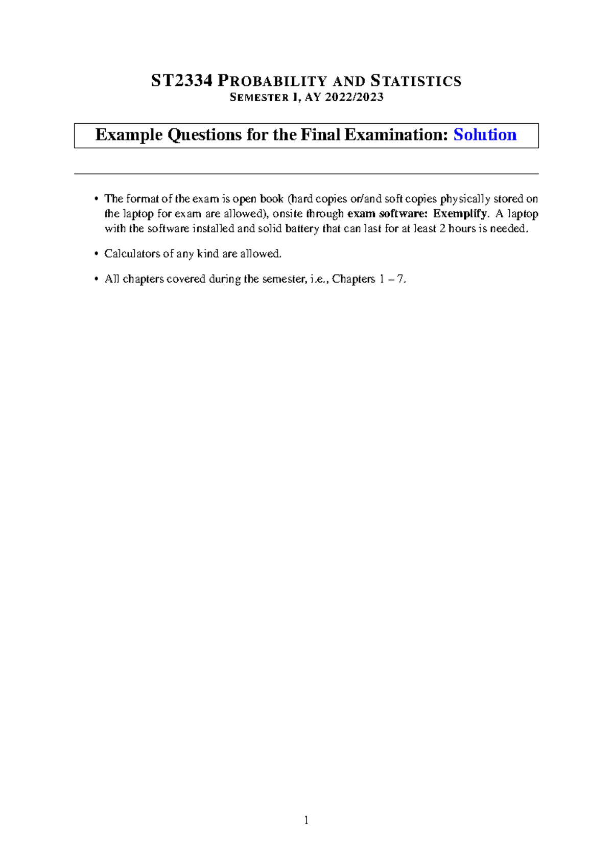 Example Questions & Solutions for ST2334 Final Exam - Studocu
