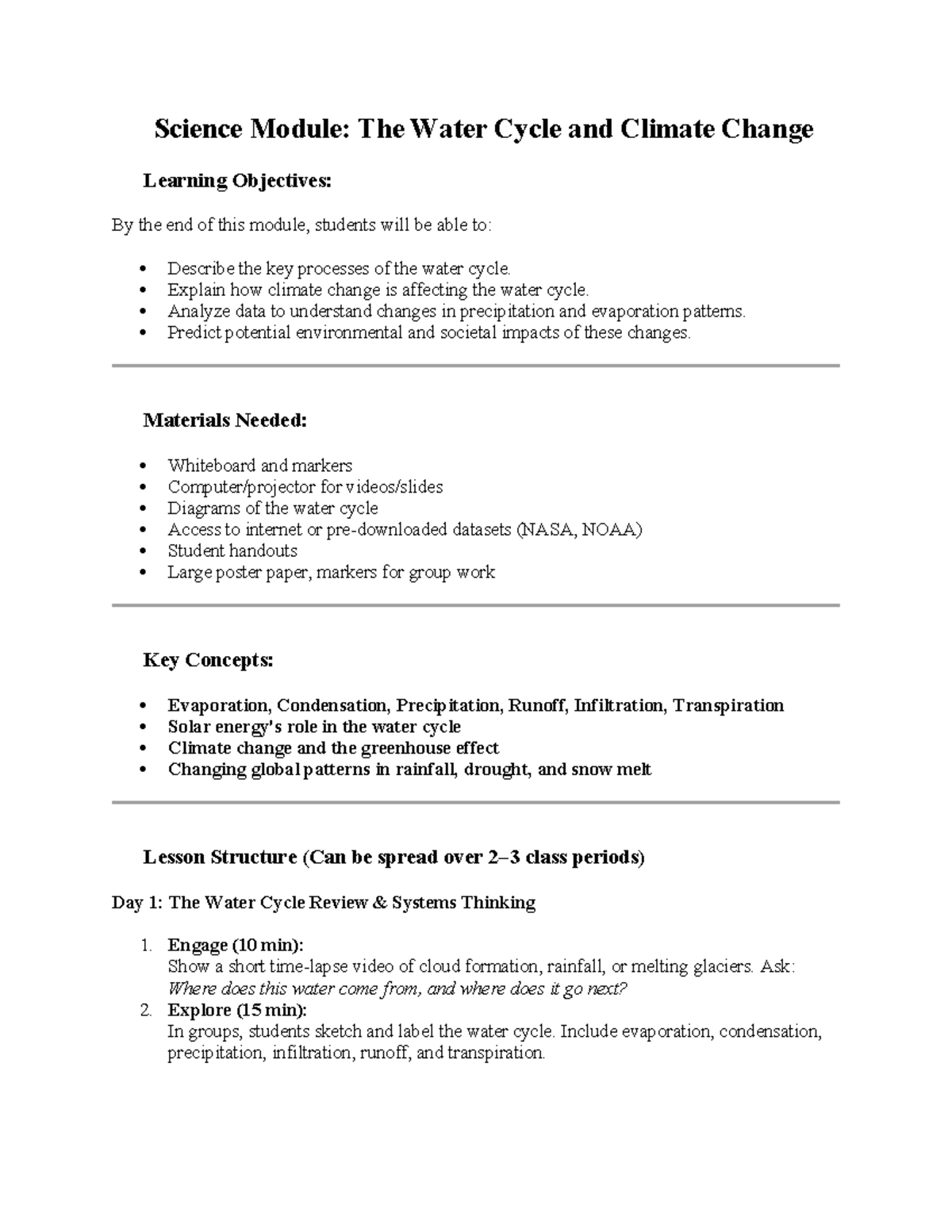 🌍 Science Module - 🌍 Science Module: The Water Cycle and Climate Change ...