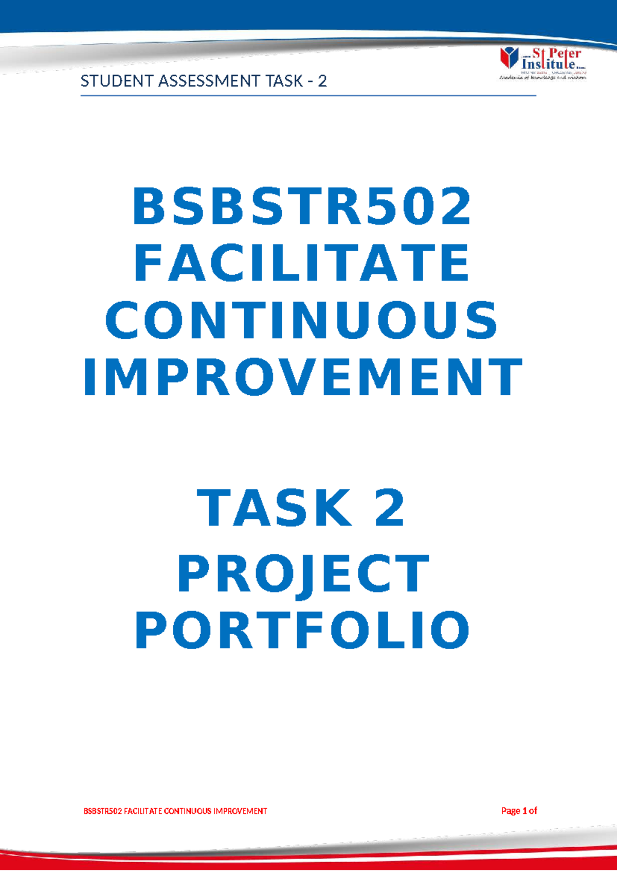 BSBSTR502 Final Exam Project Portfolio: Continuous Improvement ...