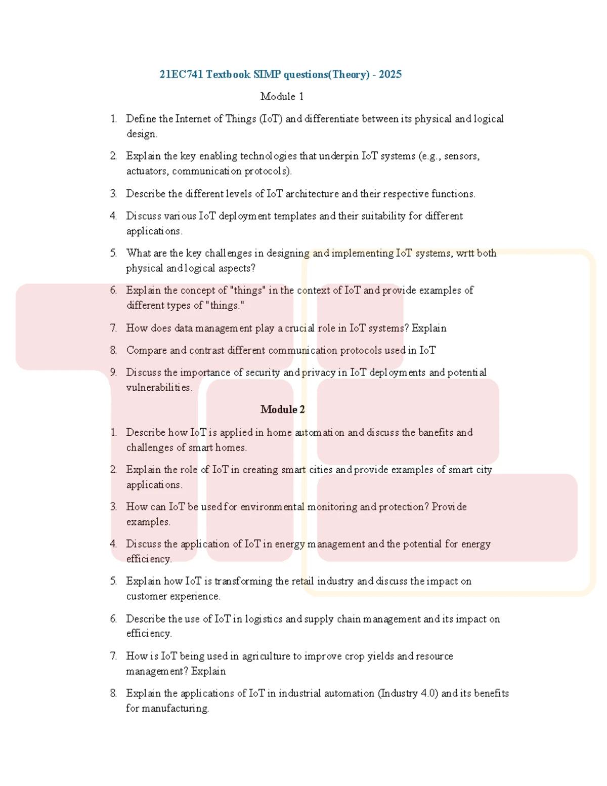 IOT Wireless Sensor Networks (21EC741) - Module 1 Notes Overview - Studocu