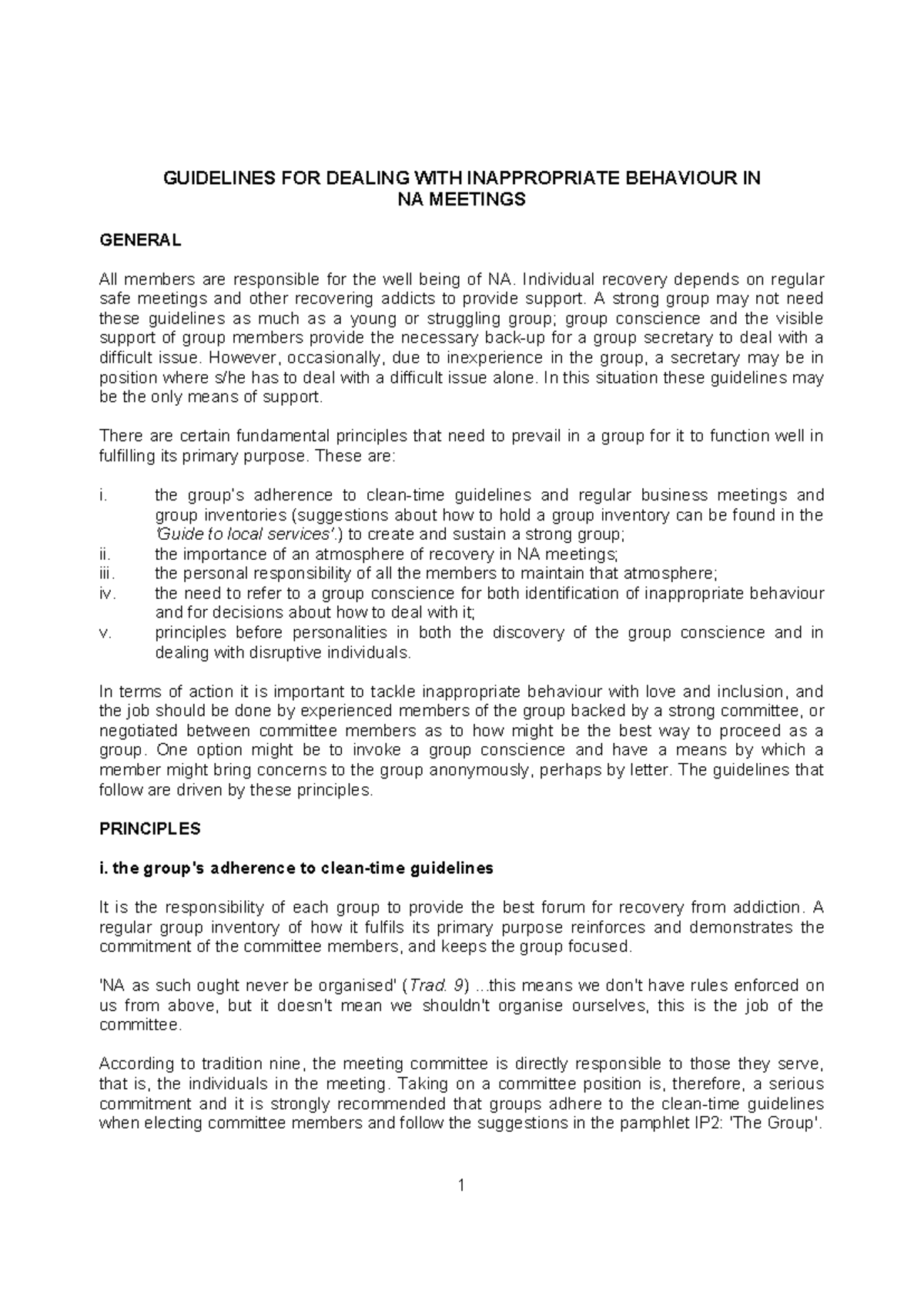 Guidelines for Addressing Inappropriate Behavior in NA Meetings (UK RSC ...