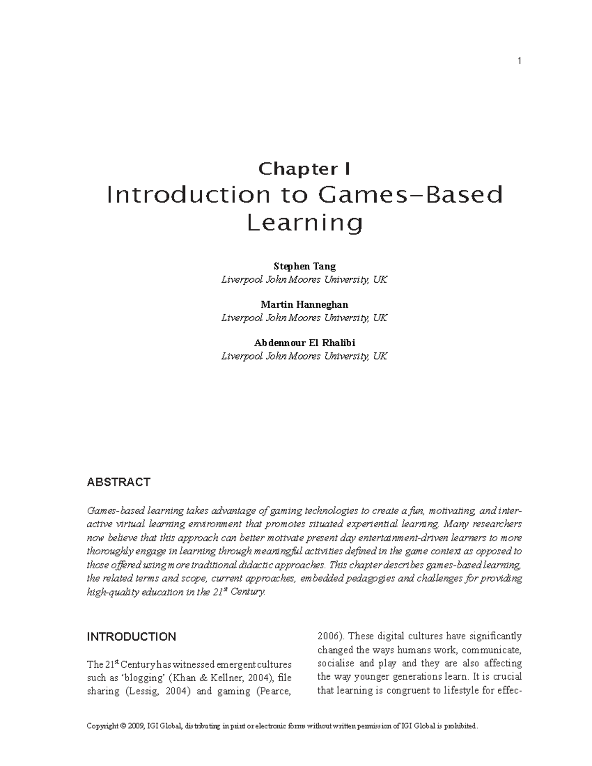 Chapter I: Introduction to Learning - Exploring Gaming in Education ...