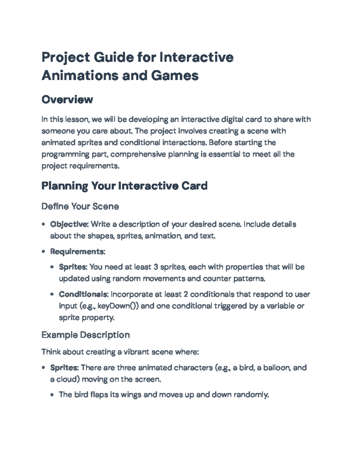 Project Guide for Interactive Animations & Games (CS101) - Project ...