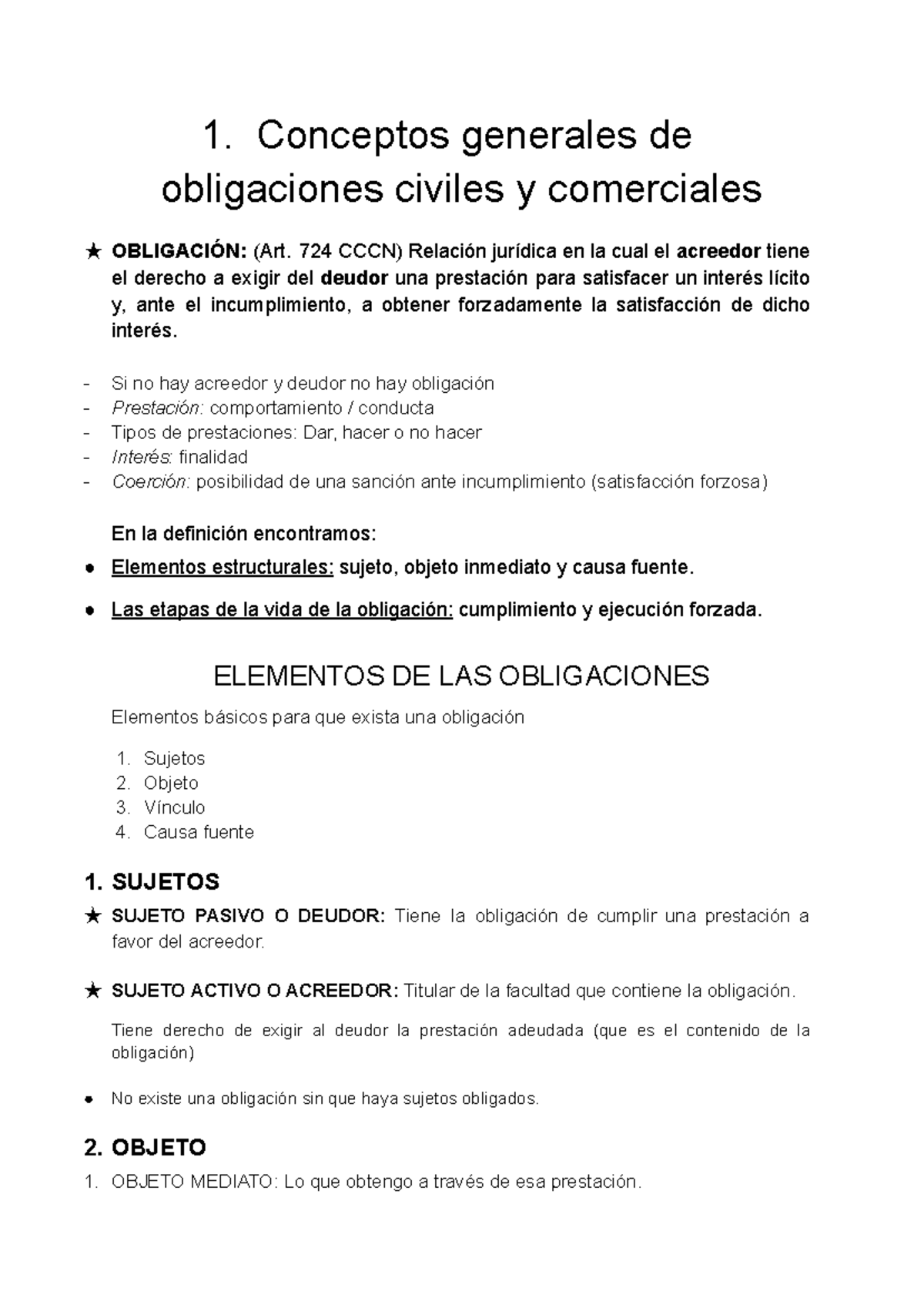 Resumen de Obligaciones Civiles y Comerciales OBLIGACIÓN: Conceptos ...