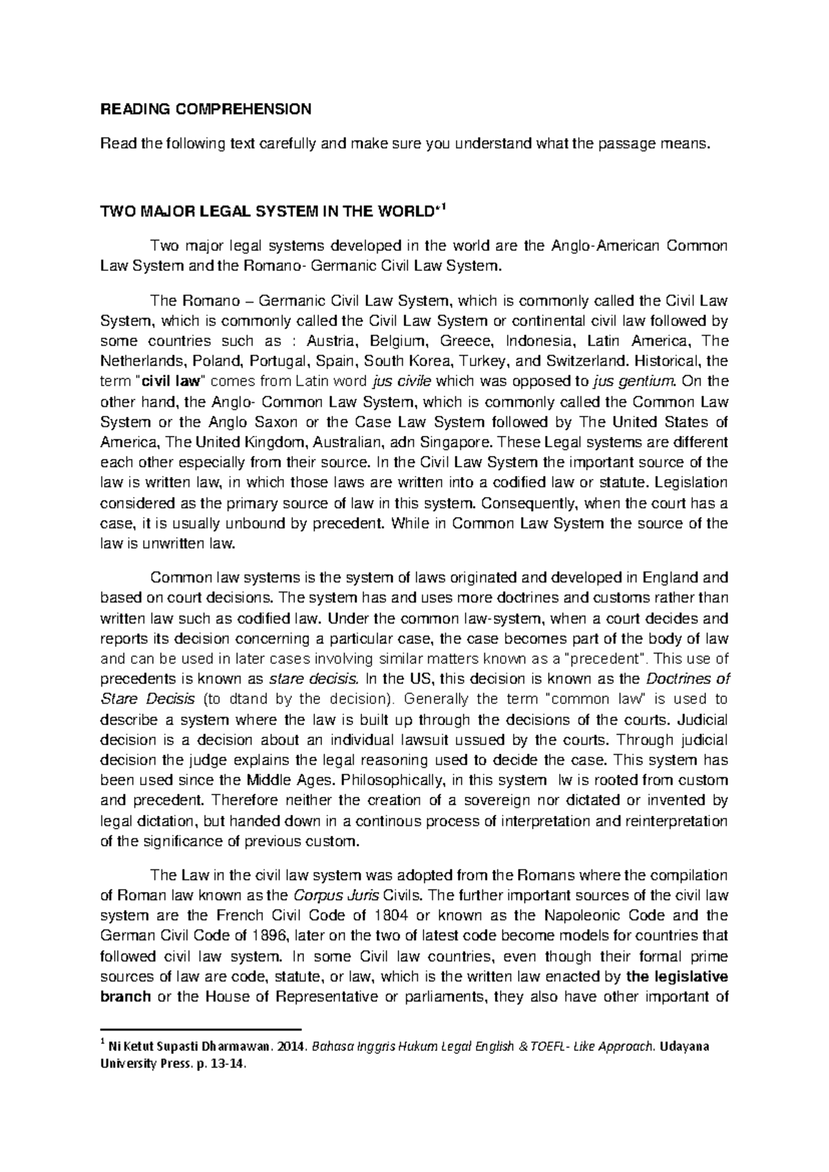 TWO Major Legal System IN THE World - Made Ariada - Studocu