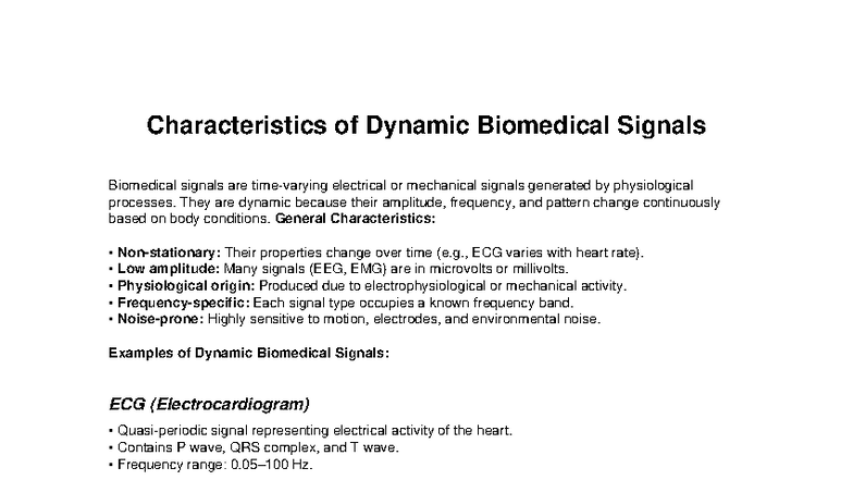 Dynamic Characteristics of Biomedical Signals: ECG, EEG, EMG Analysis ...