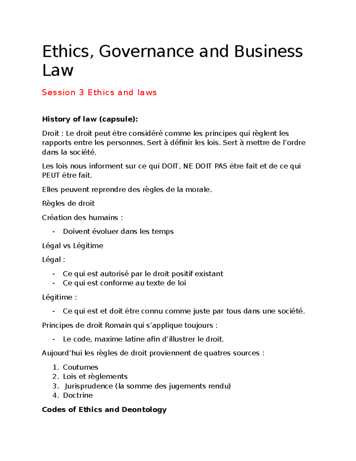Ethics - Session 1 to 9 summary - Ethics, Governance and Business Law ...