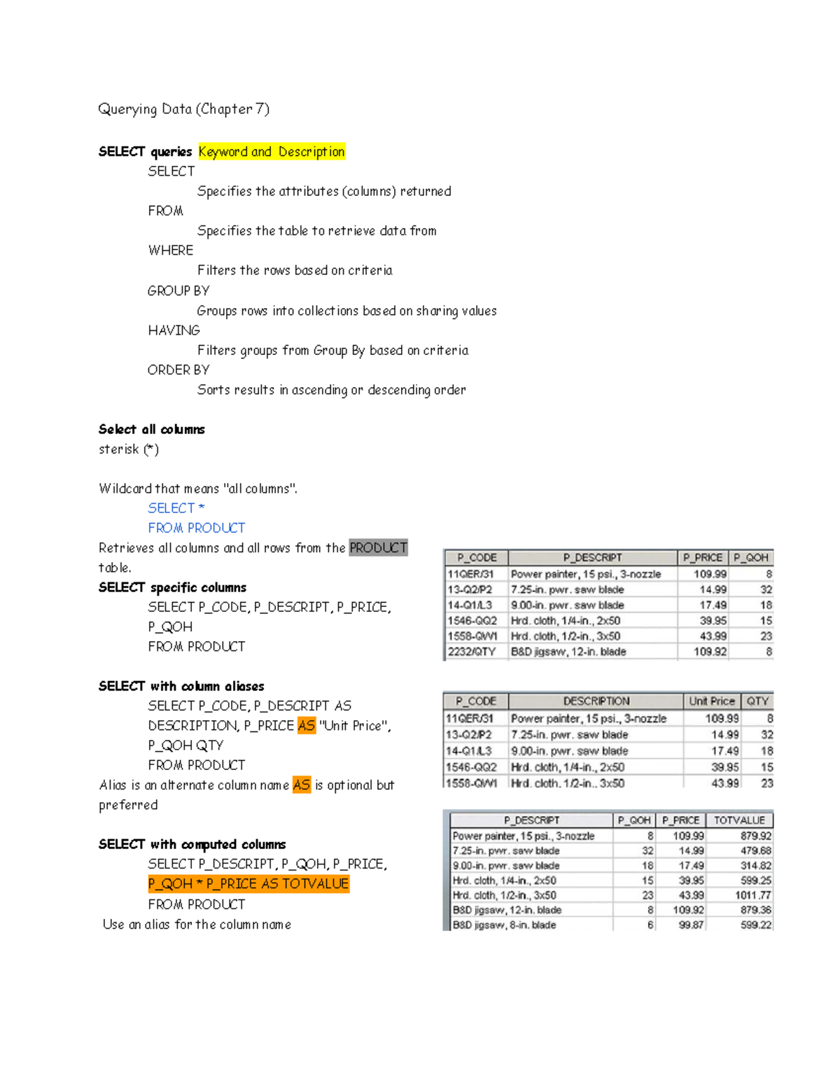 MIS3500 - Chapter 7 Notes: Querying Data with SELECT Queries - Studocu