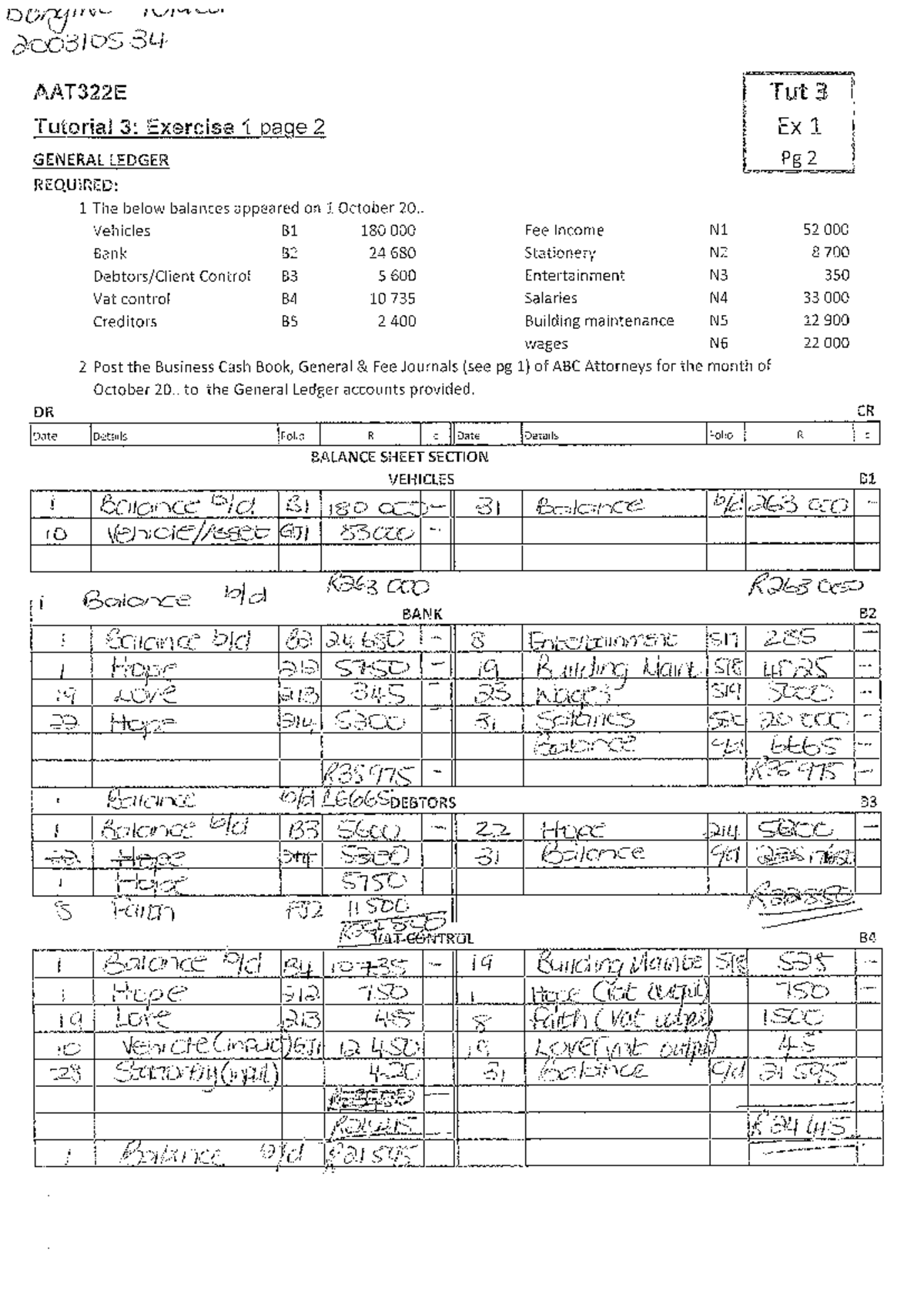 AAT322E Tutorial 3: General Ledger Exercise 1 Overview - Studocu
