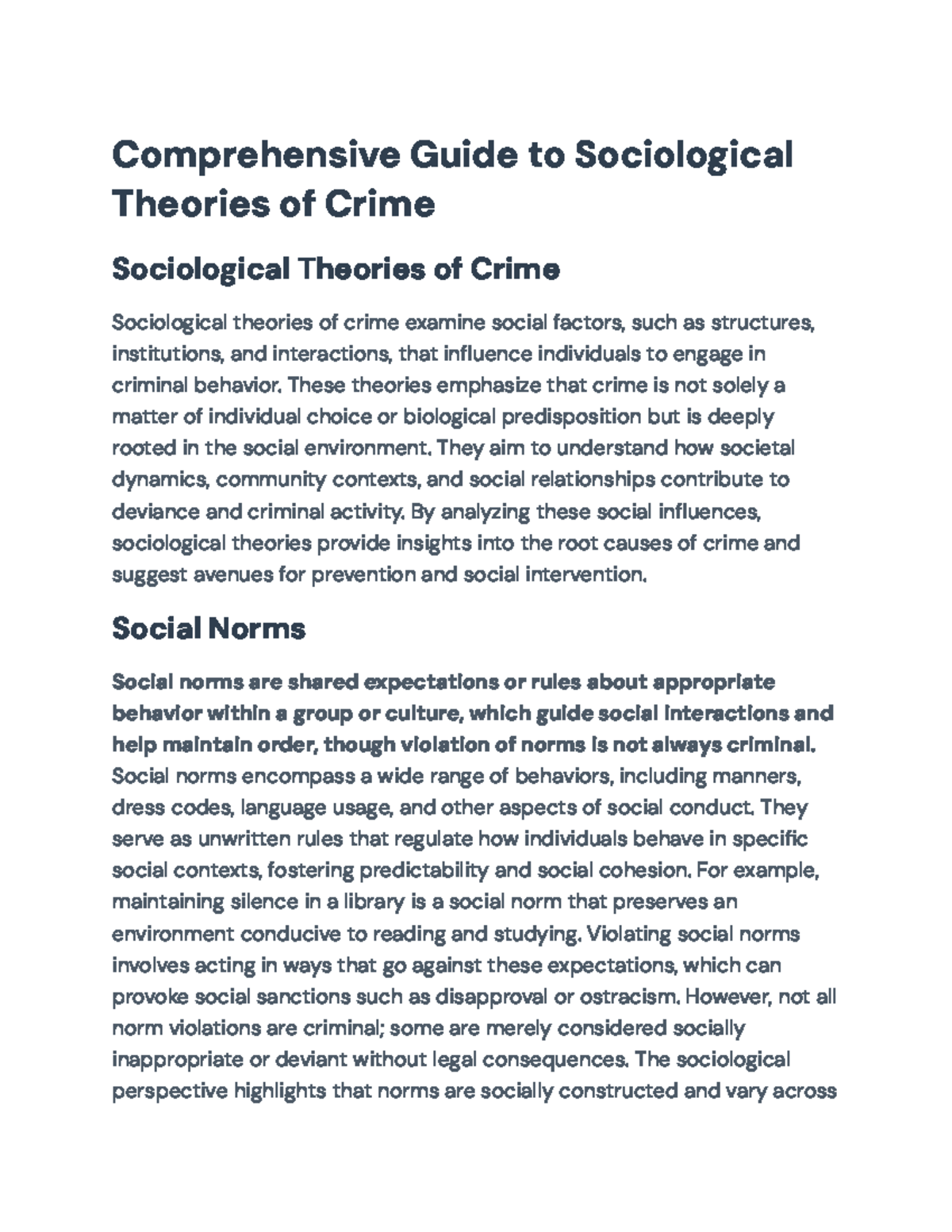 Comprehensive Overview of Sociological Theories of Crime (SOC 101 ...