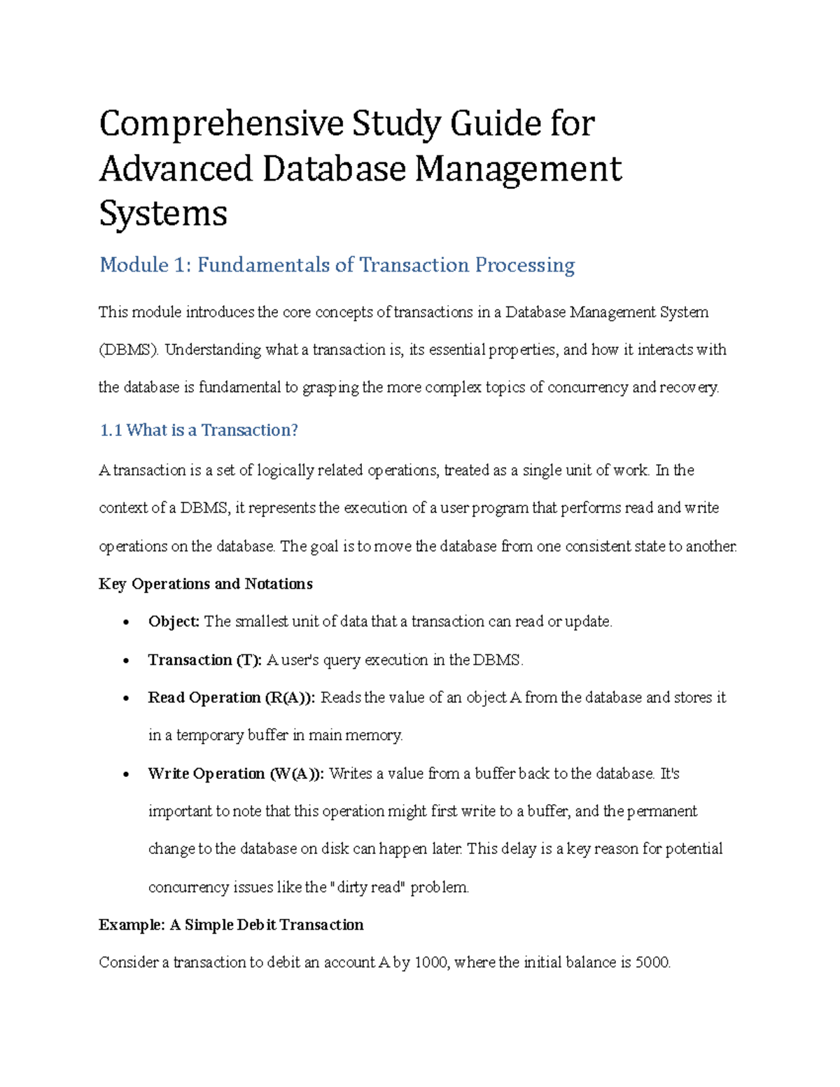 Advanced Database Management Systems (DBMS) Study Guide: Transaction ...