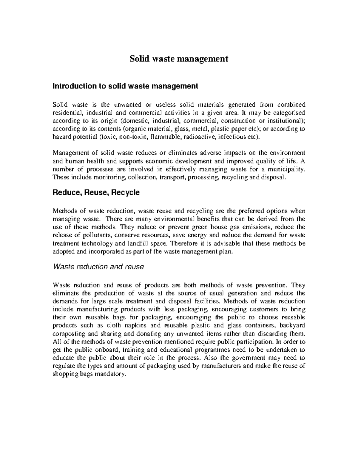 Solid waste management - Solid waste management Introduction to solid ...