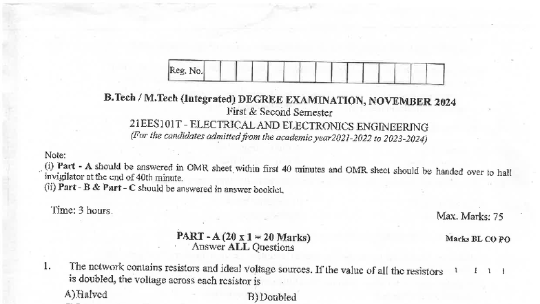 EE2 - Check it out - Reg. No. B M (Integrated) DEGREE EXAMINATION ...