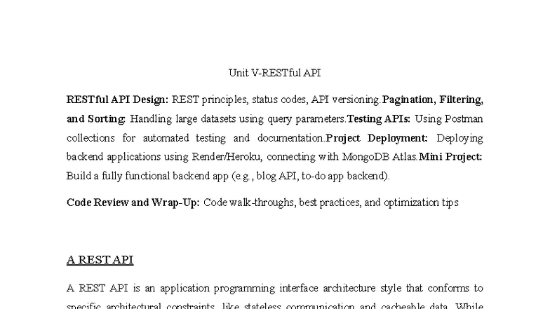 Unit 5 - RESTful API Design & Testing: Principles, Pagination, and ...