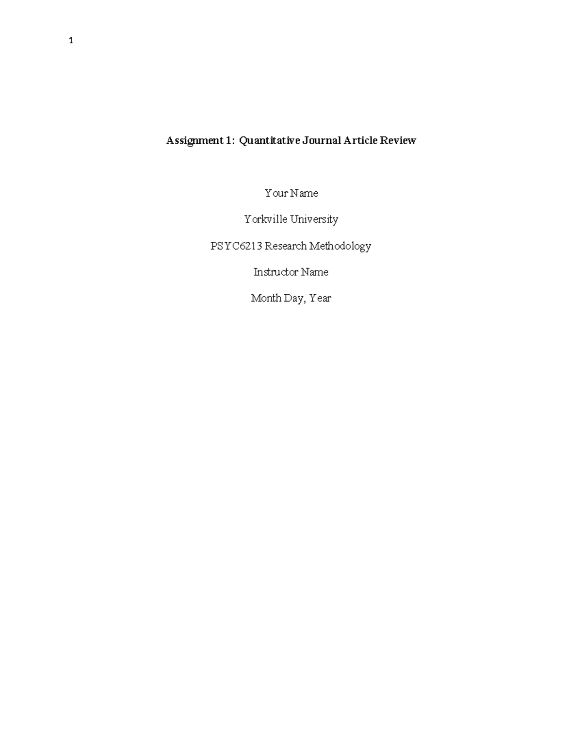 PSYC6213 Assignment 1: Quantitative Journal Article Review Template ...