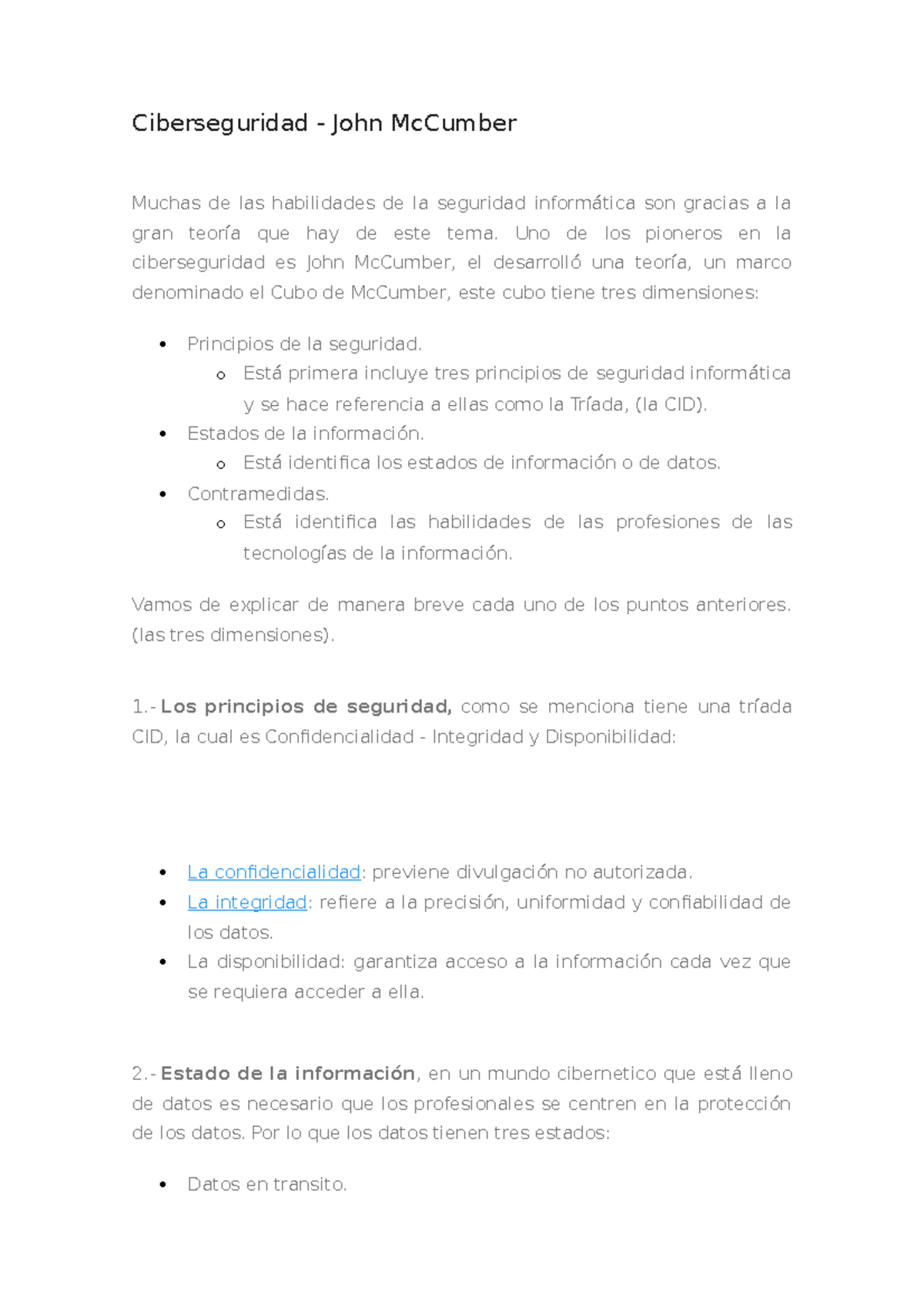 Seguridad en la red, descripción Cubo Mc Cumber - Ciberseguridad - John ...