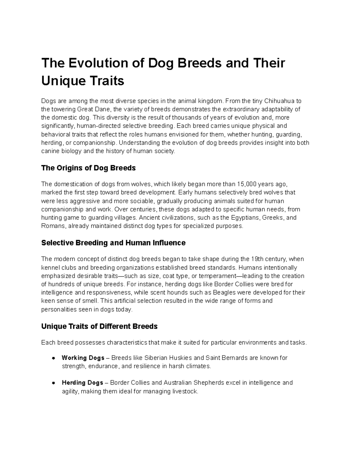 The Evolution of Dog Breeds: Unique Traits & Human Influence - Studocu