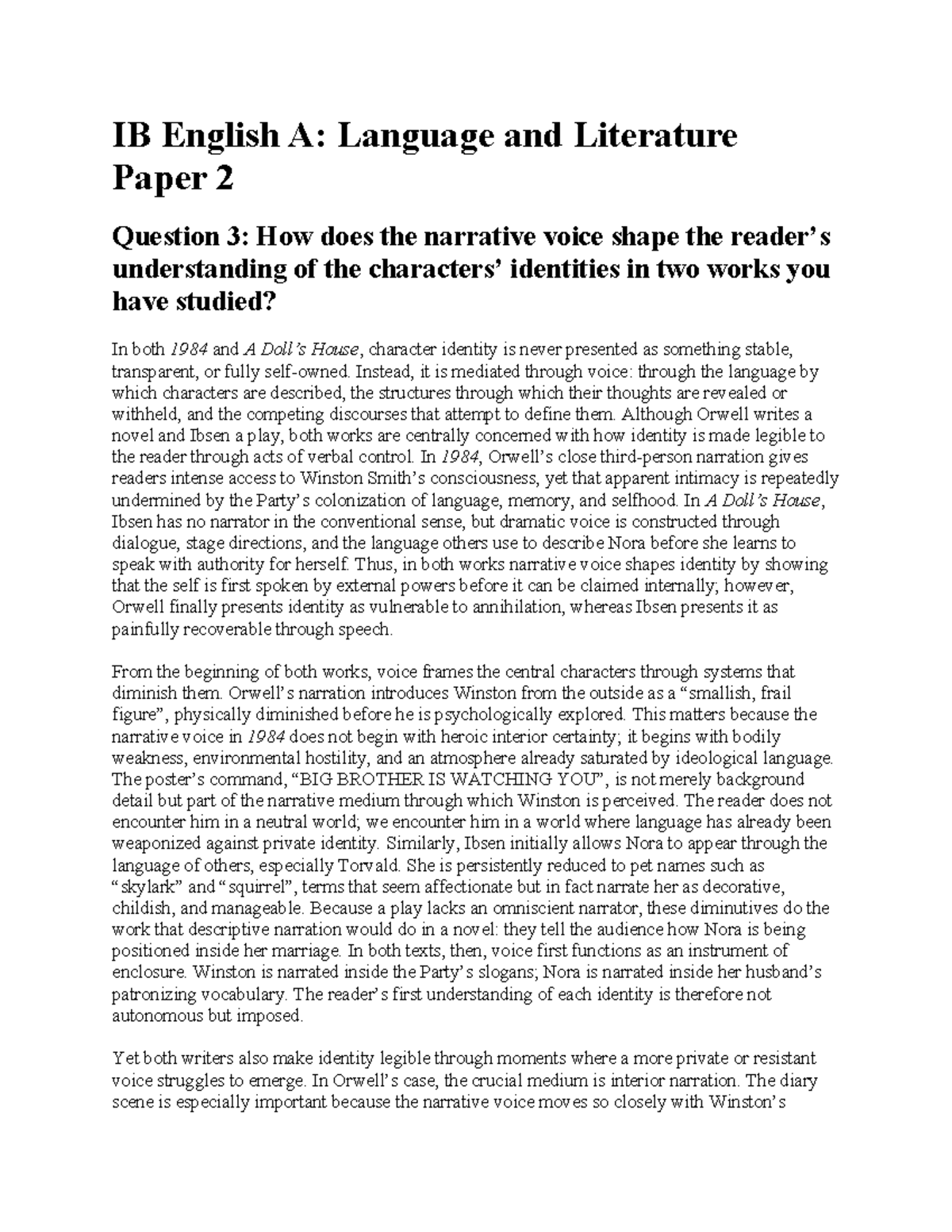 IB English A: Language & Literature Paper 2 - Narrative Voice ...