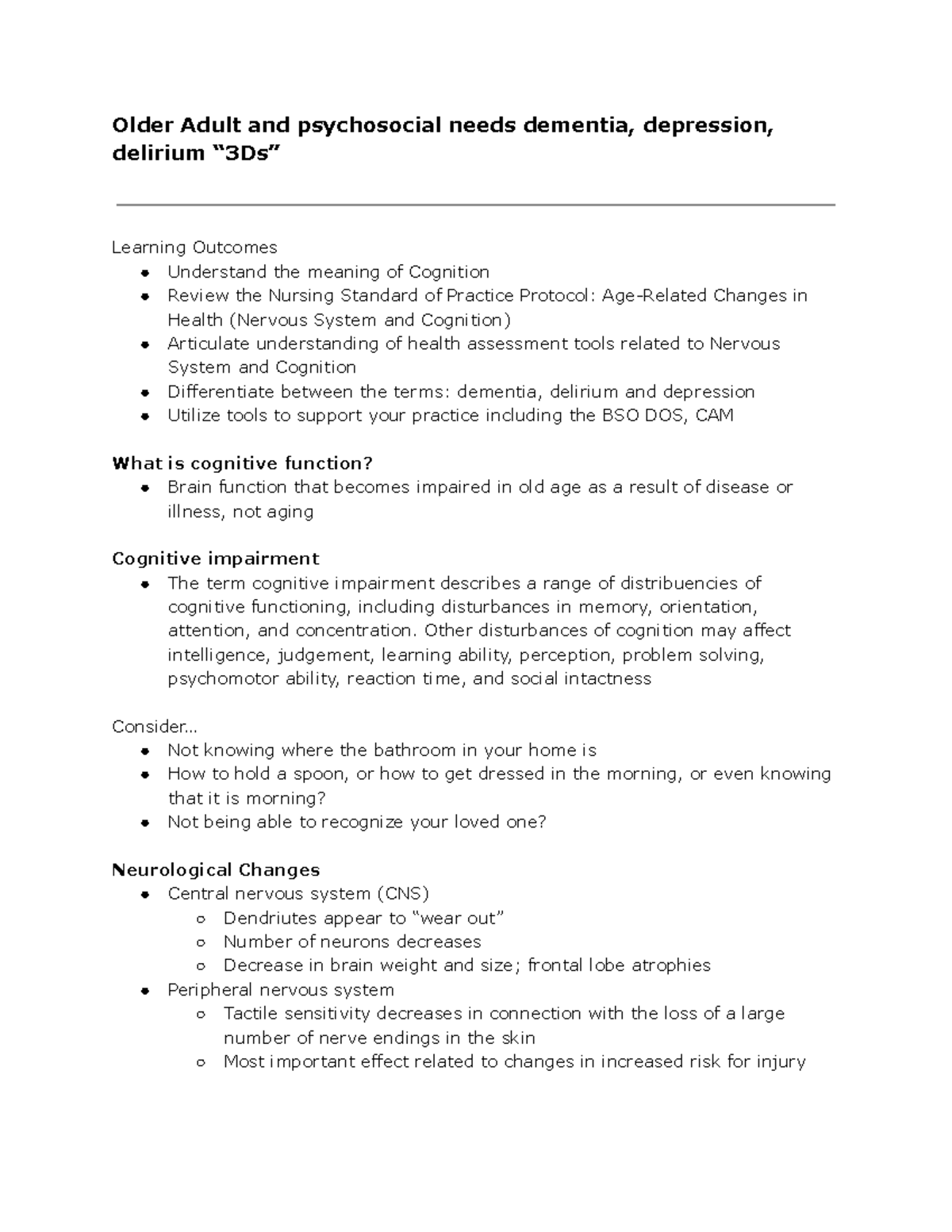 Module Two - Health and Healing Notes: Dementia, Depression, and ...