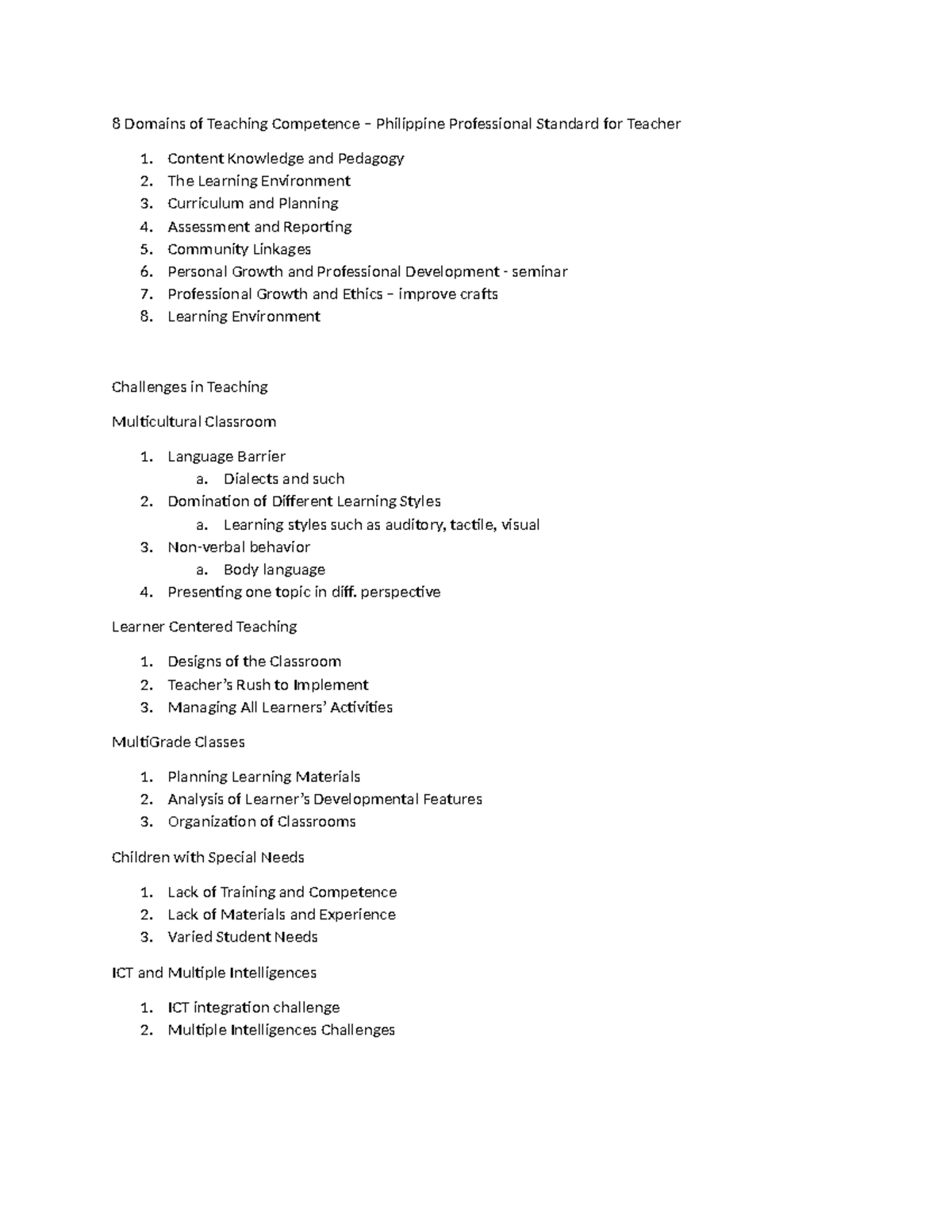 8 Domains of Teaching Competence: Code of Ethics Summary for Teachers ...