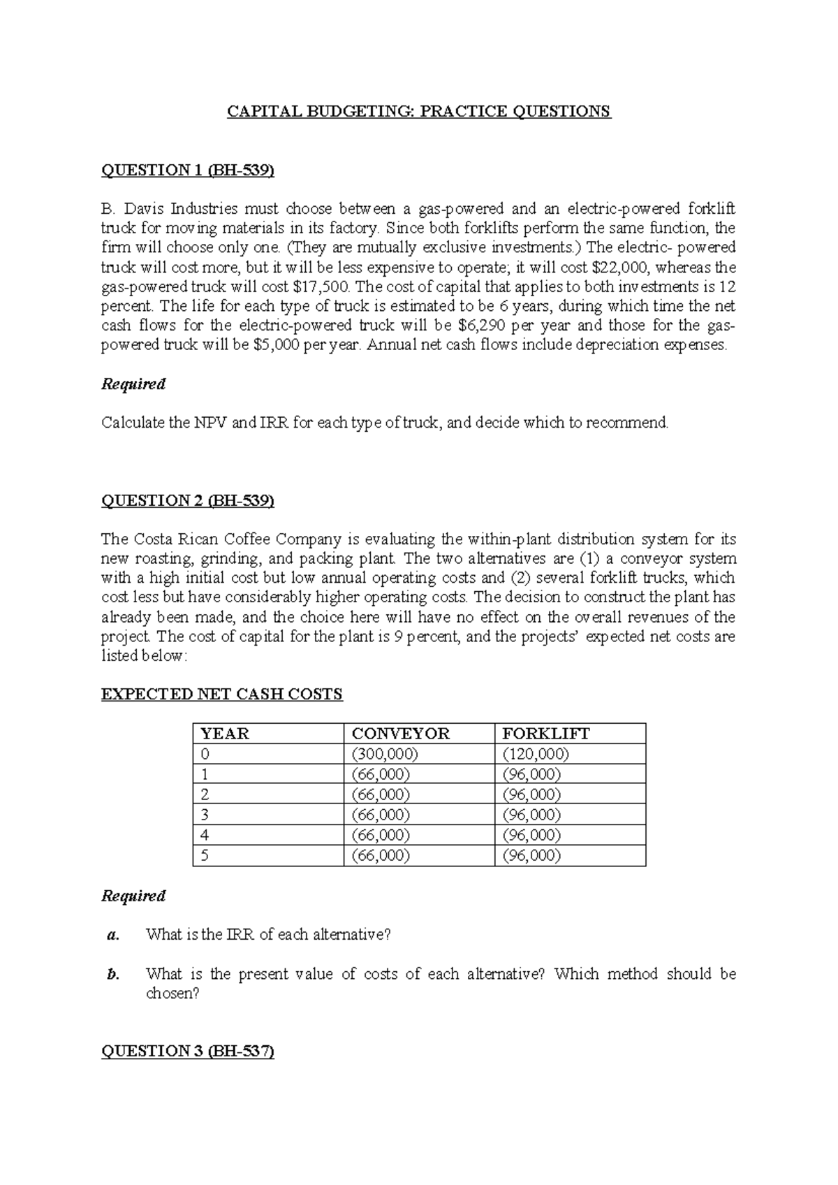 Capital Budgeting Practice Questions: Analysis & Recommendations - Studocu