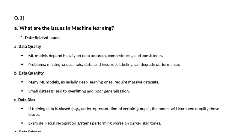 ML 2025 - Key Issues and Concepts in Machine Learning Exam Notes - Studocu