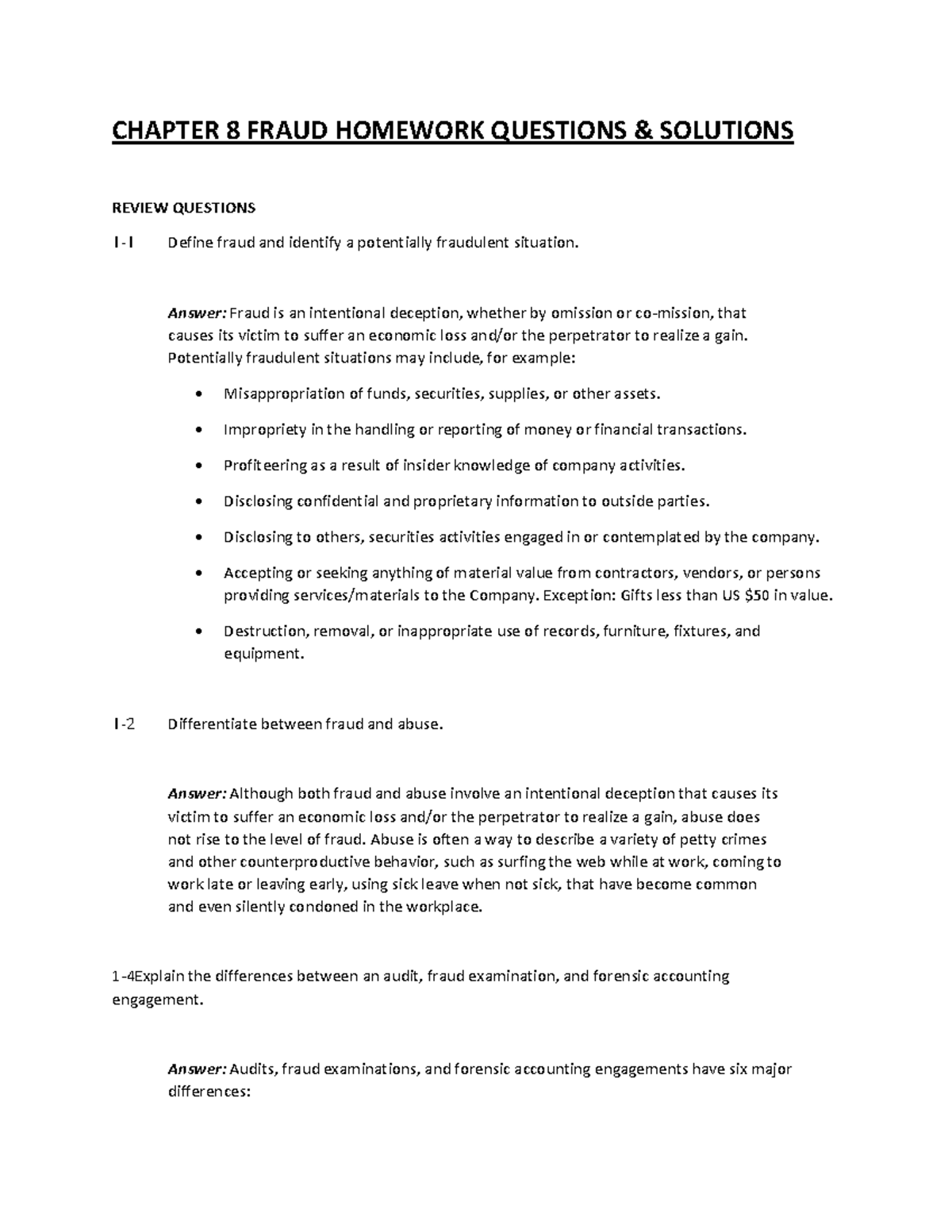 8- Fraud Concepts & Solutions - Chapter 8 Homework Guide PDF - Studocu