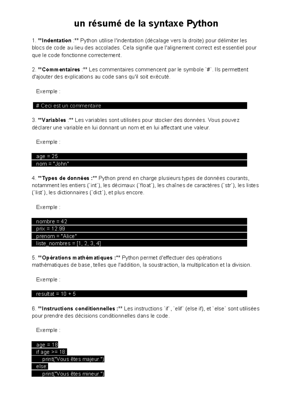 Un résumé de la syntaxe Python - un résumé de la syntaxe Python ...