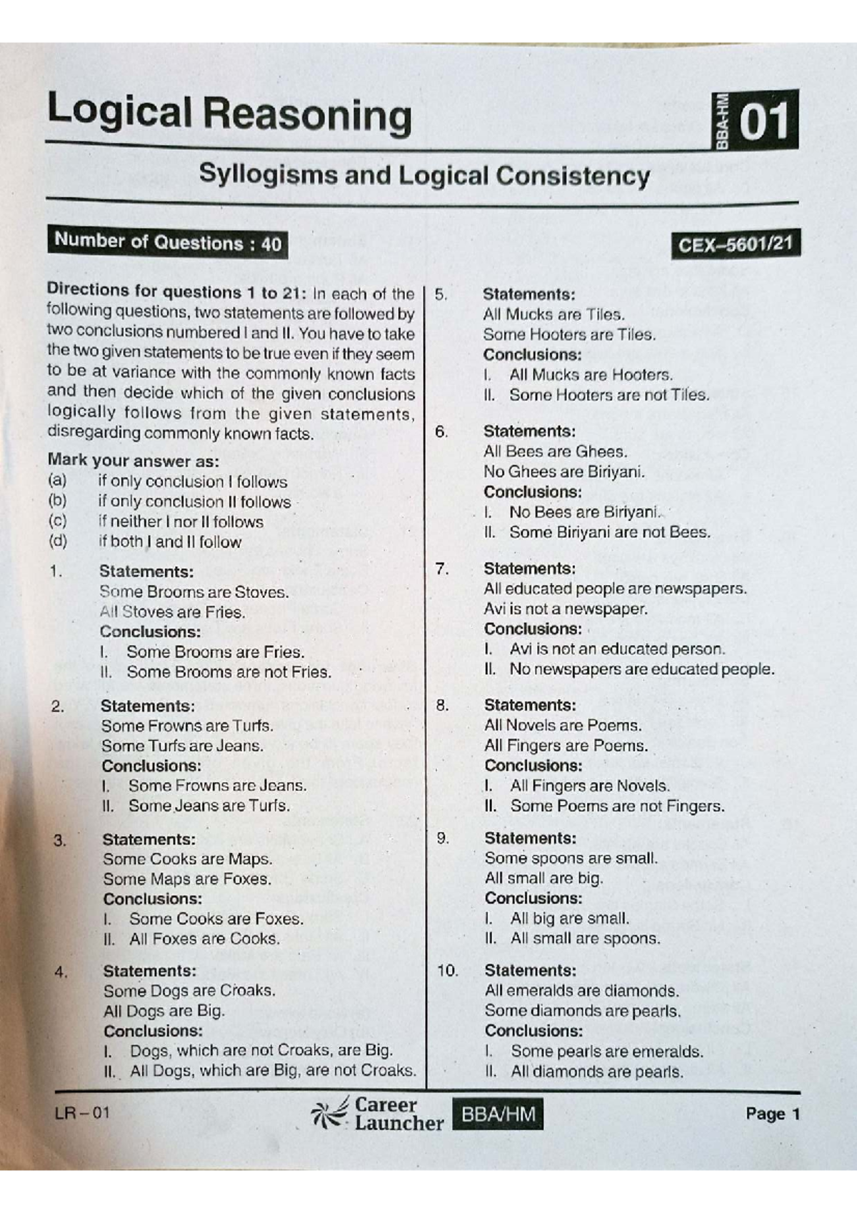 Syllogisms and Logical Consistency Practice - LR 01 - Studocu