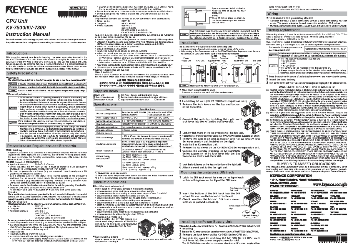 96M17054 CPU Unit Instruction Manual: Operation & Safety Guide - Studocu