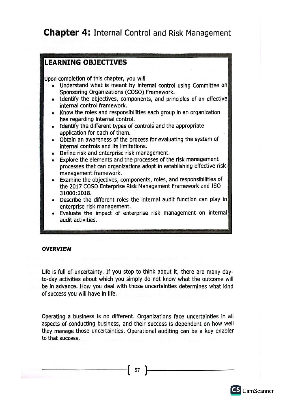 Chapter 4: Internal Control & Risk Management Overview and Objectives ...
