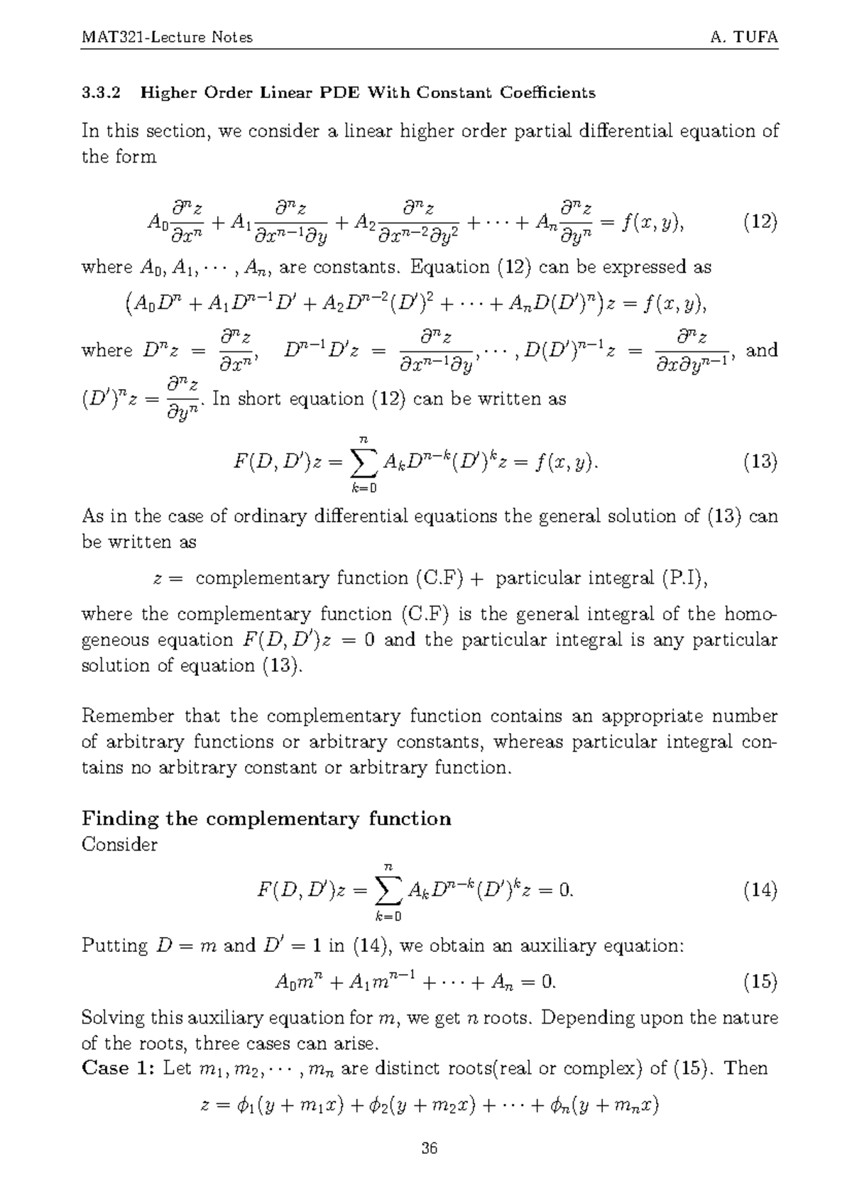 Math 392 Lecture Notes: Higher Order Linear PDEs with Constant ...