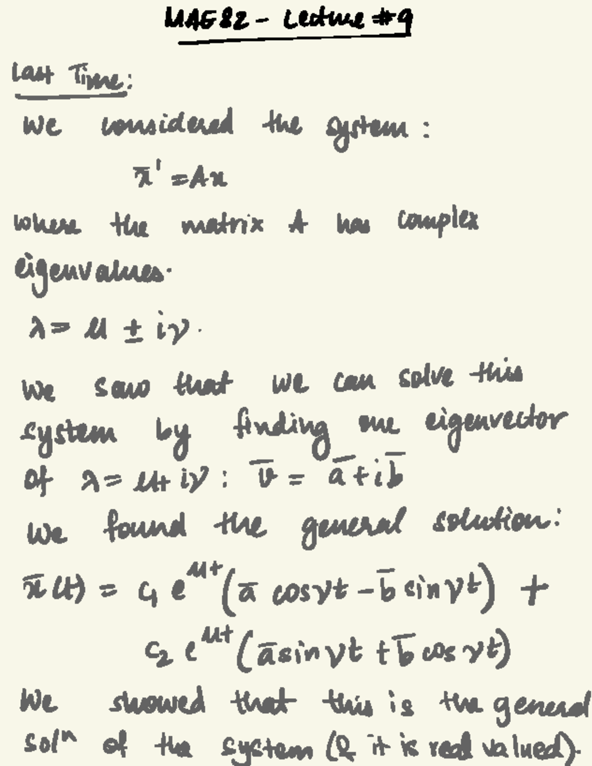 MAES2-Lecture #9: Eigenvalues and Phase Portraits - Studocu