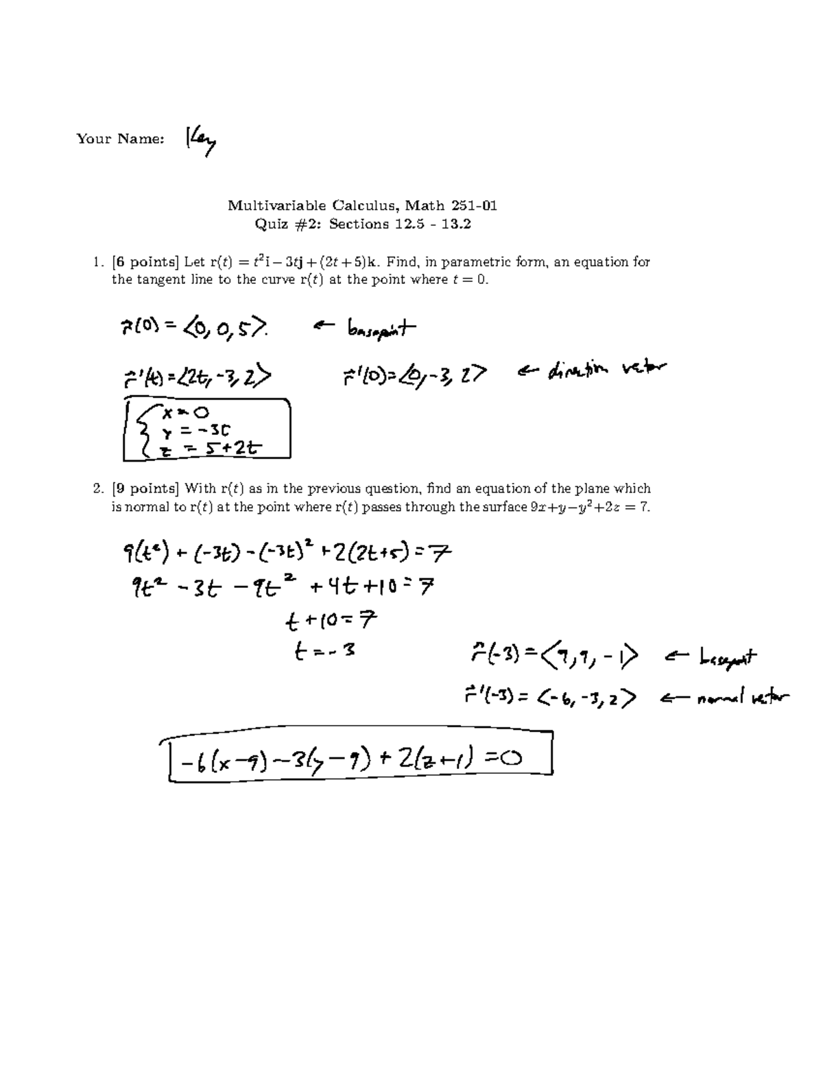 Math Quiz: Multivariable Calculus (Sections 12.5-13.2) - Studocu