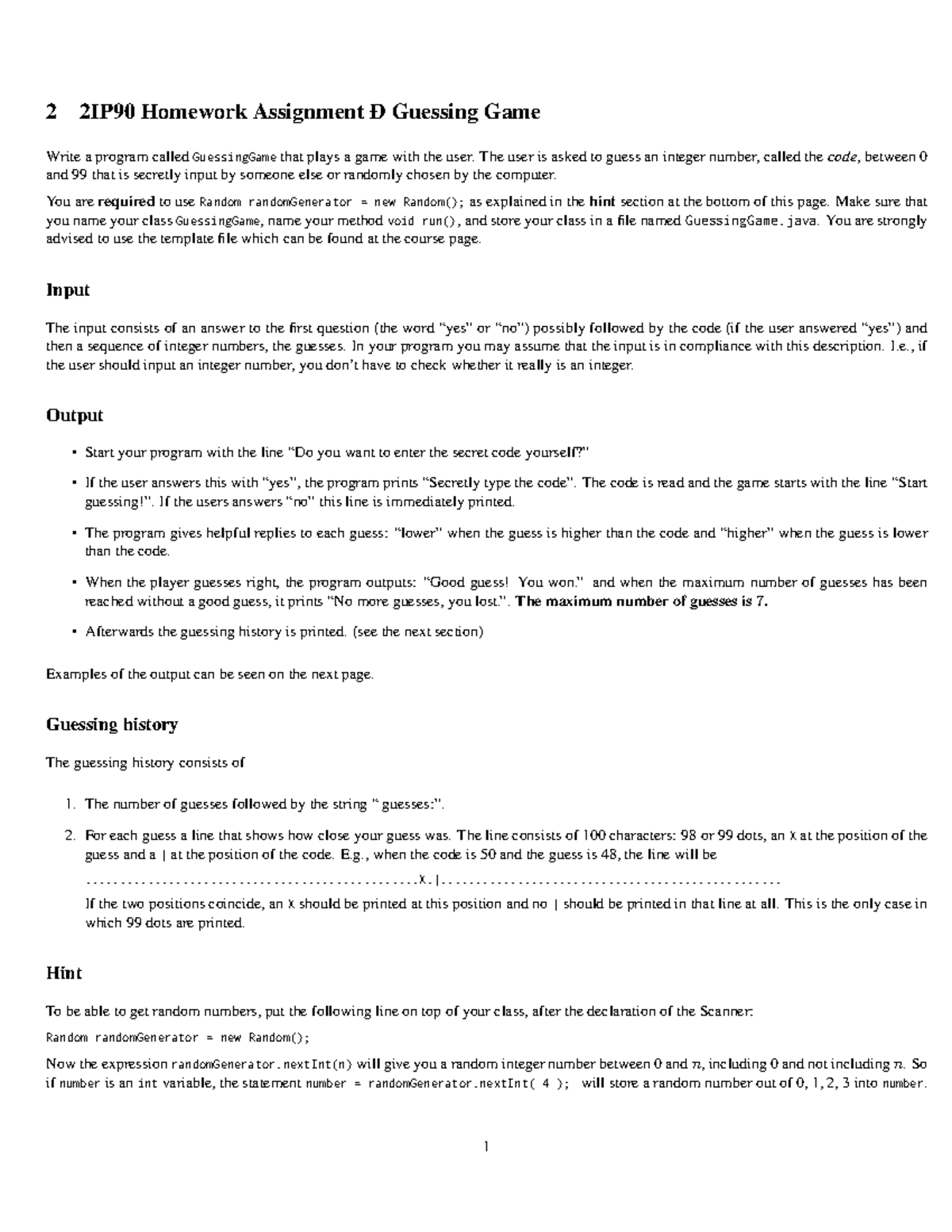 2IP90 Homework 2 - Guessing Game Programming Assignment - Studeersnel