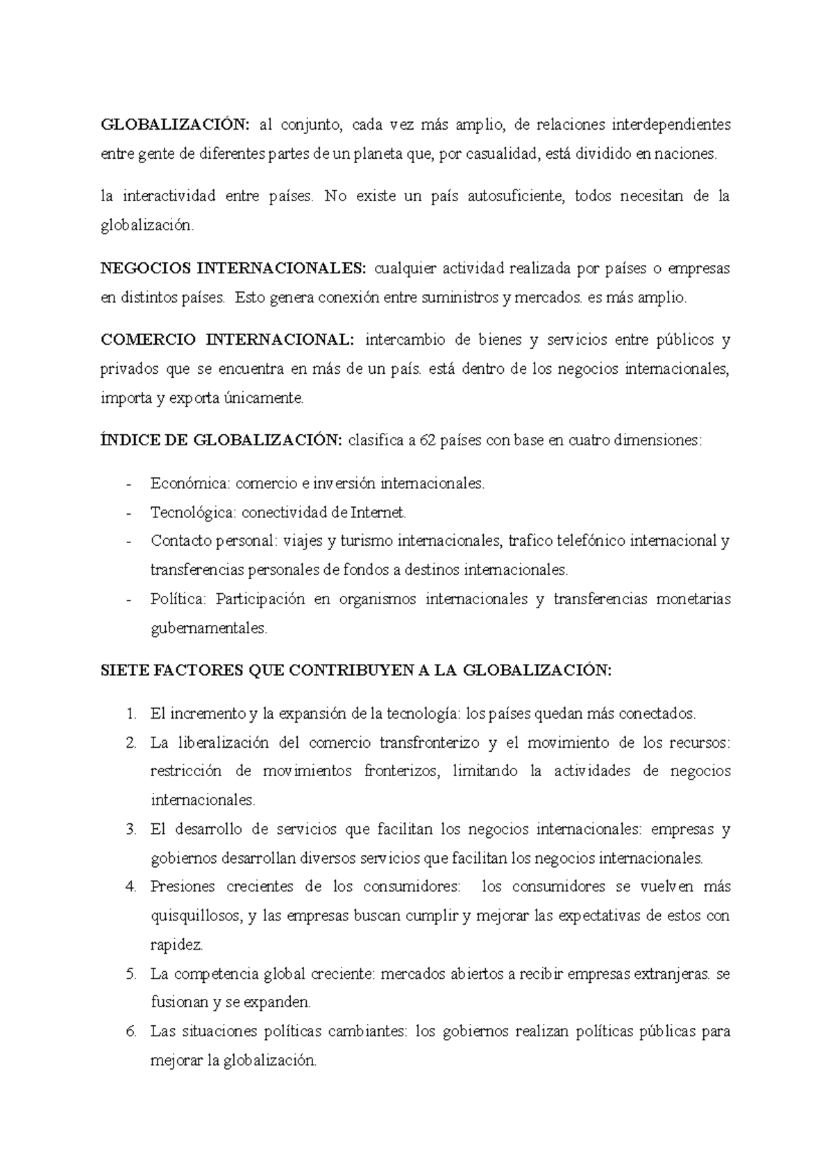 Resumen de la Unidad I - INI: Globalización y Negocios Internacionales ...