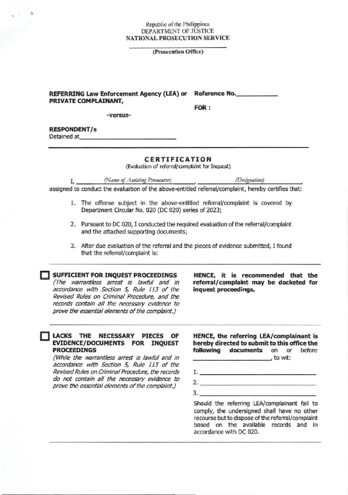 DC 020-A Case Evaluation for Inquest Proceedings - July 2023 - Studocu