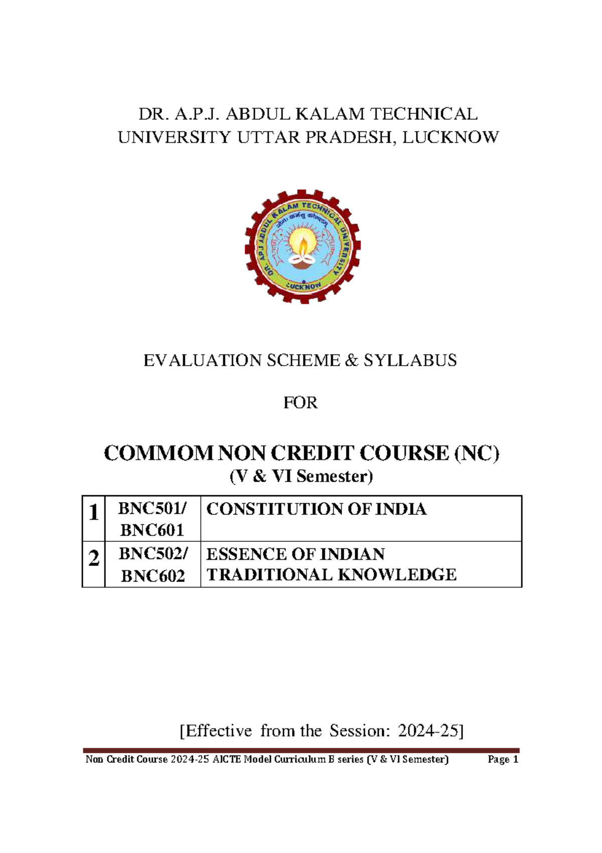 Common Non-Credit Courses Syllabus for V & VI Semesters (2024-25) - Studocu