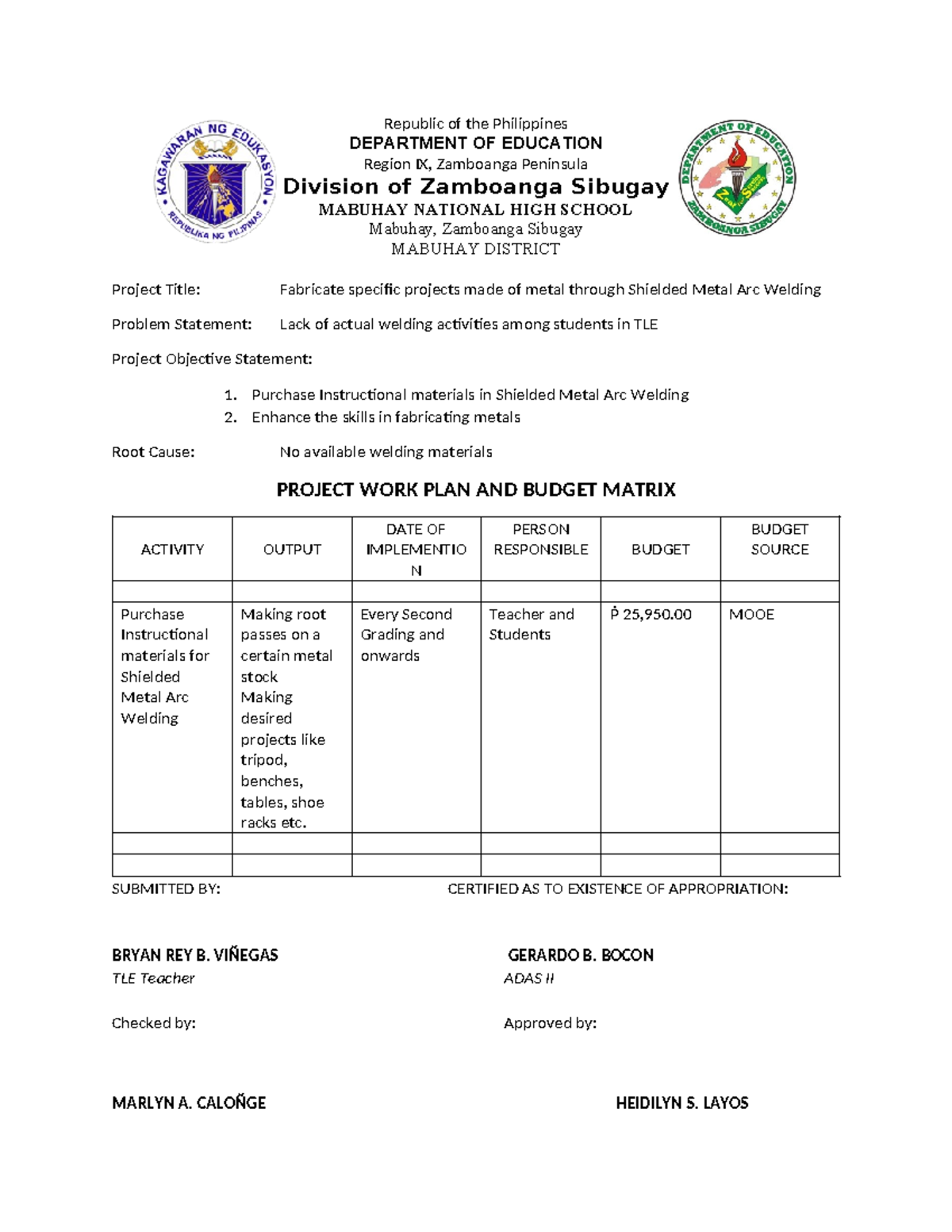Project Profile SMAW 2024 - Republic of the Philippines DEPARTMENT OF ...