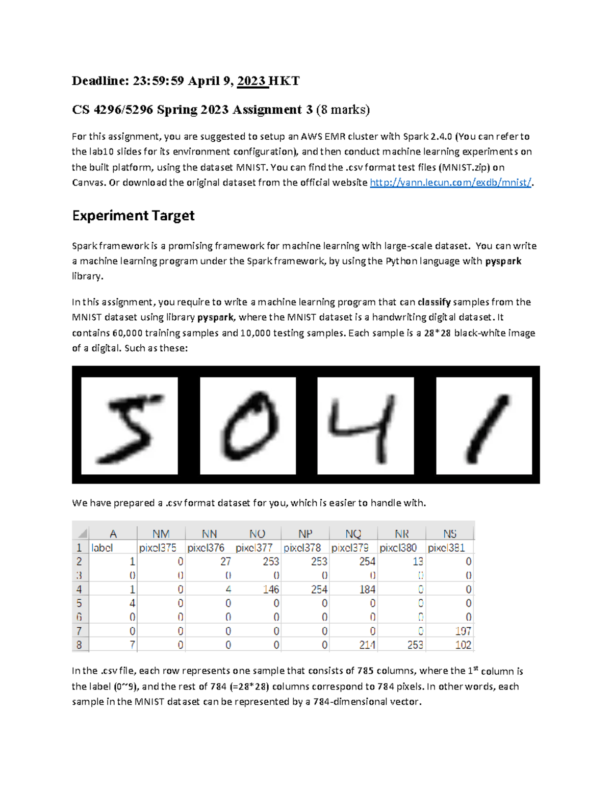CS 4296/5296 Spring 2023: AWS EMR & ML Experiments Assignment 3 - Studocu
