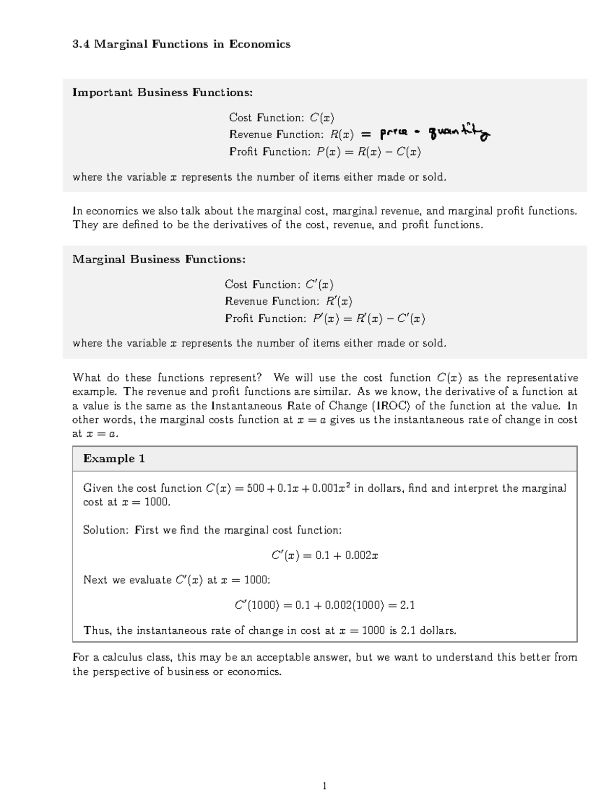 Marginal Functions in Economics: Cost, Revenue & Profit Analysis - Studocu