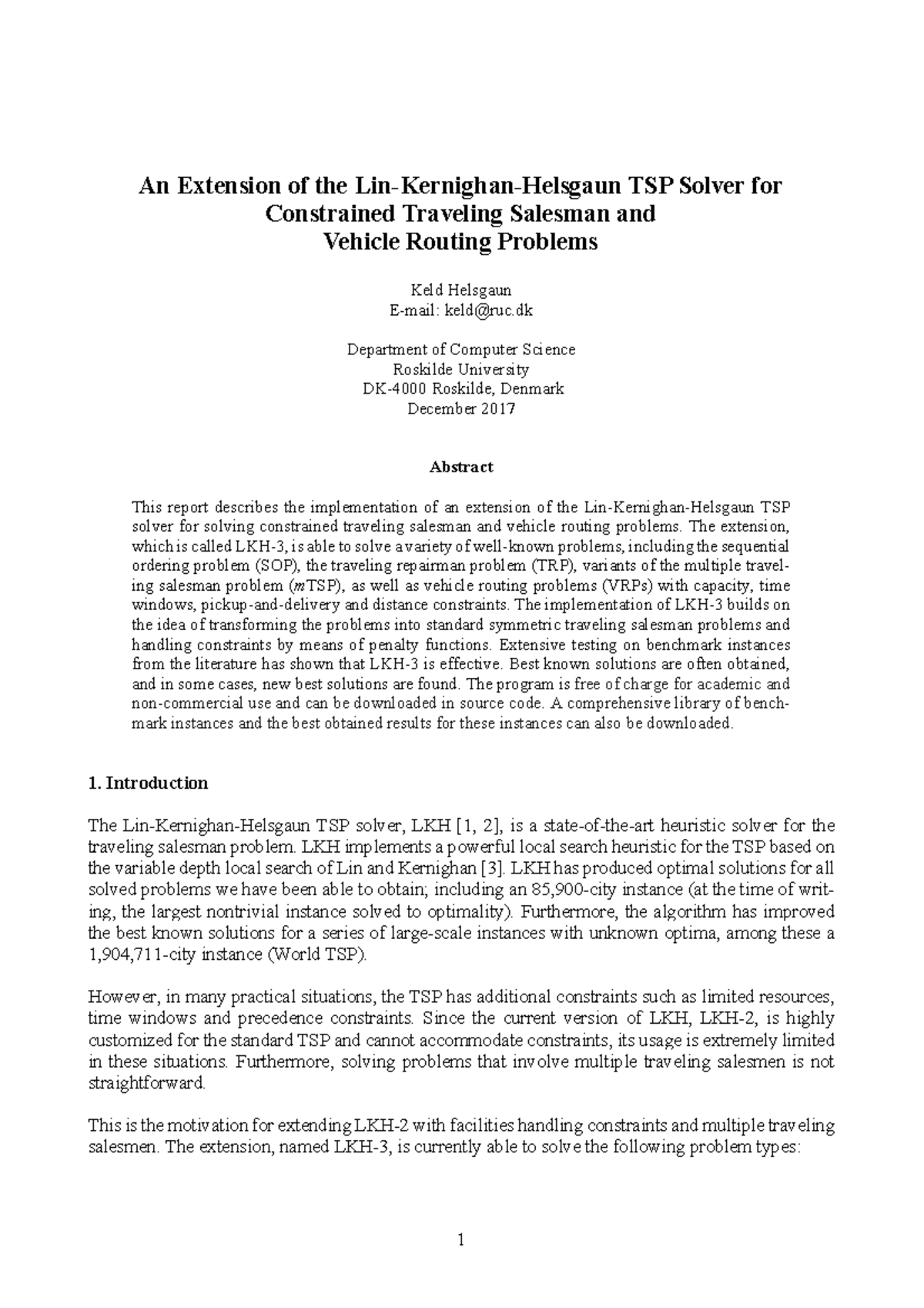 LKH-3: Enhancements for TSP Solver in VRP & Constrained Problems - Studocu