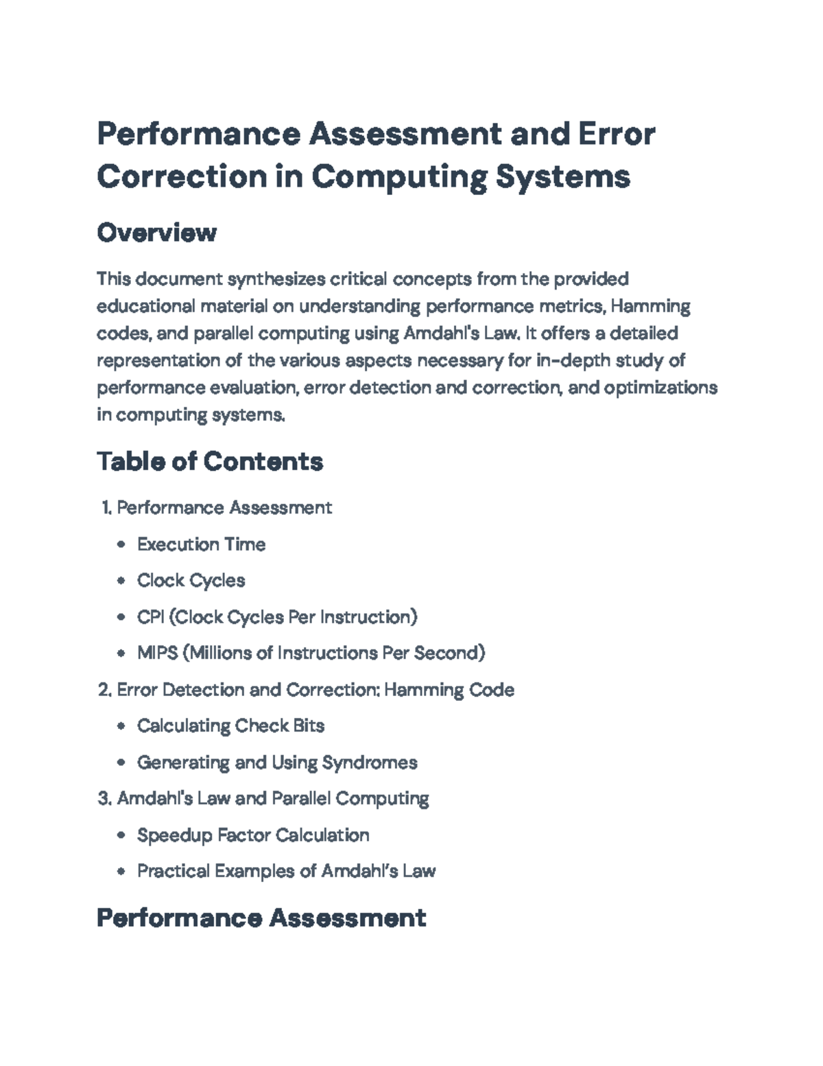 Performance Assessment & Error Correction in Computing Systems ...