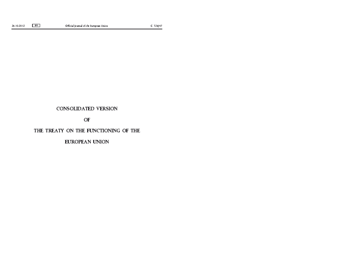 TFEU Notes: Consolidated Version of the Treaty on EU Functions ...