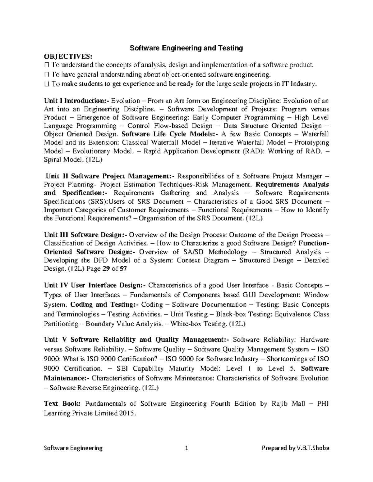 Software Engineering all units - Software Engineering and Testing ...