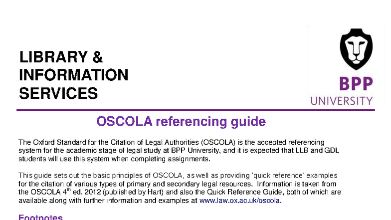 LAW - OSCOLA Referencing Guide for LLB and GDL Students - Studocu