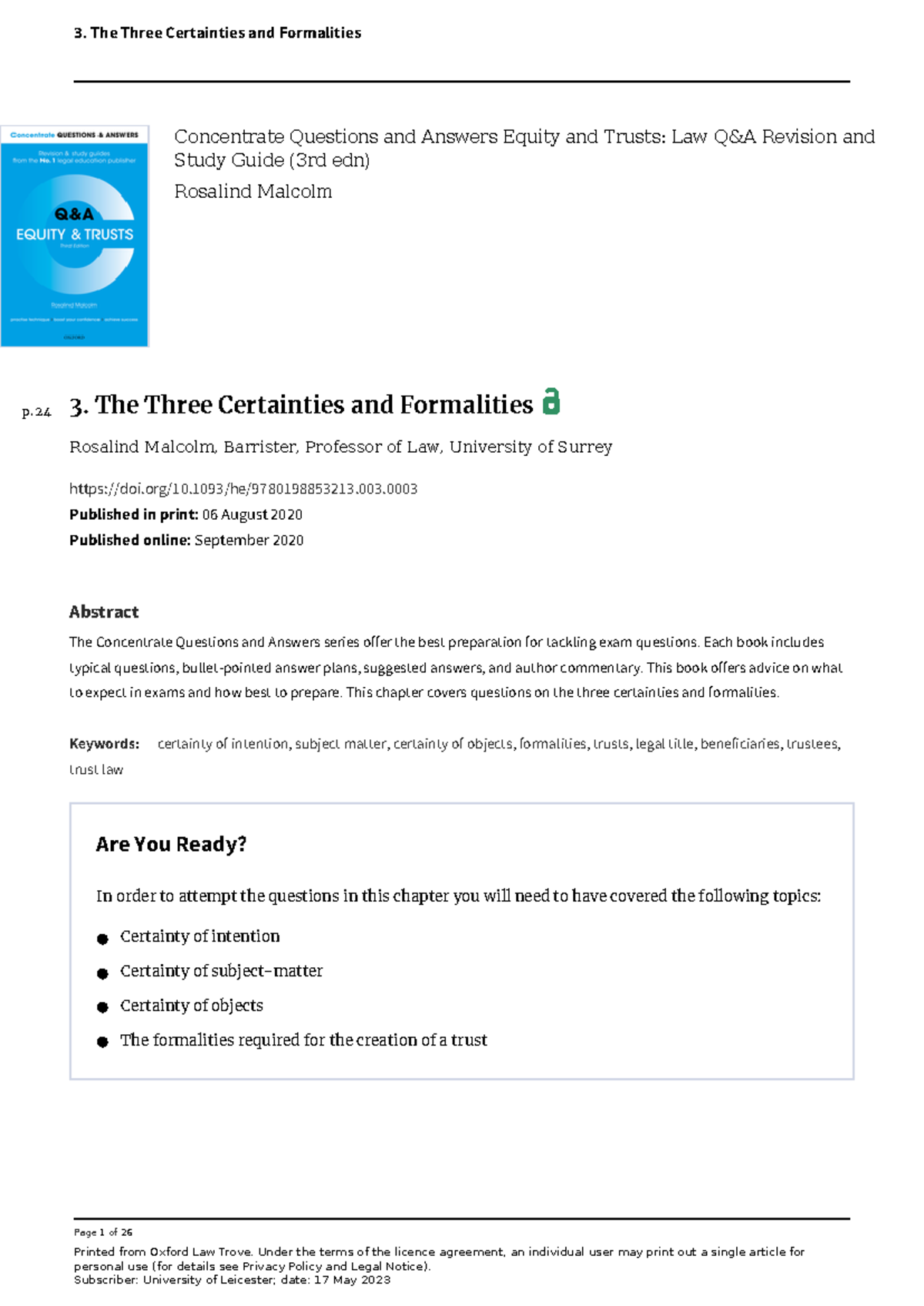 3. The Three Certainties in Trusts: Key Concepts and Legal Formalities ...