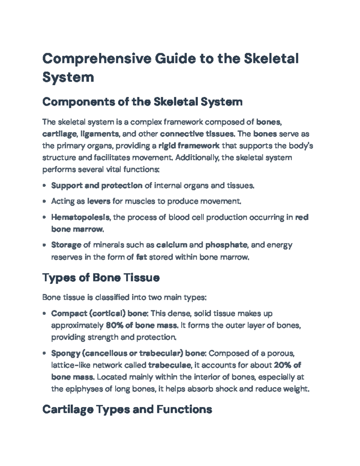 Skeletal System Overview: Anatomy, Physiology, and Functions - Studocu