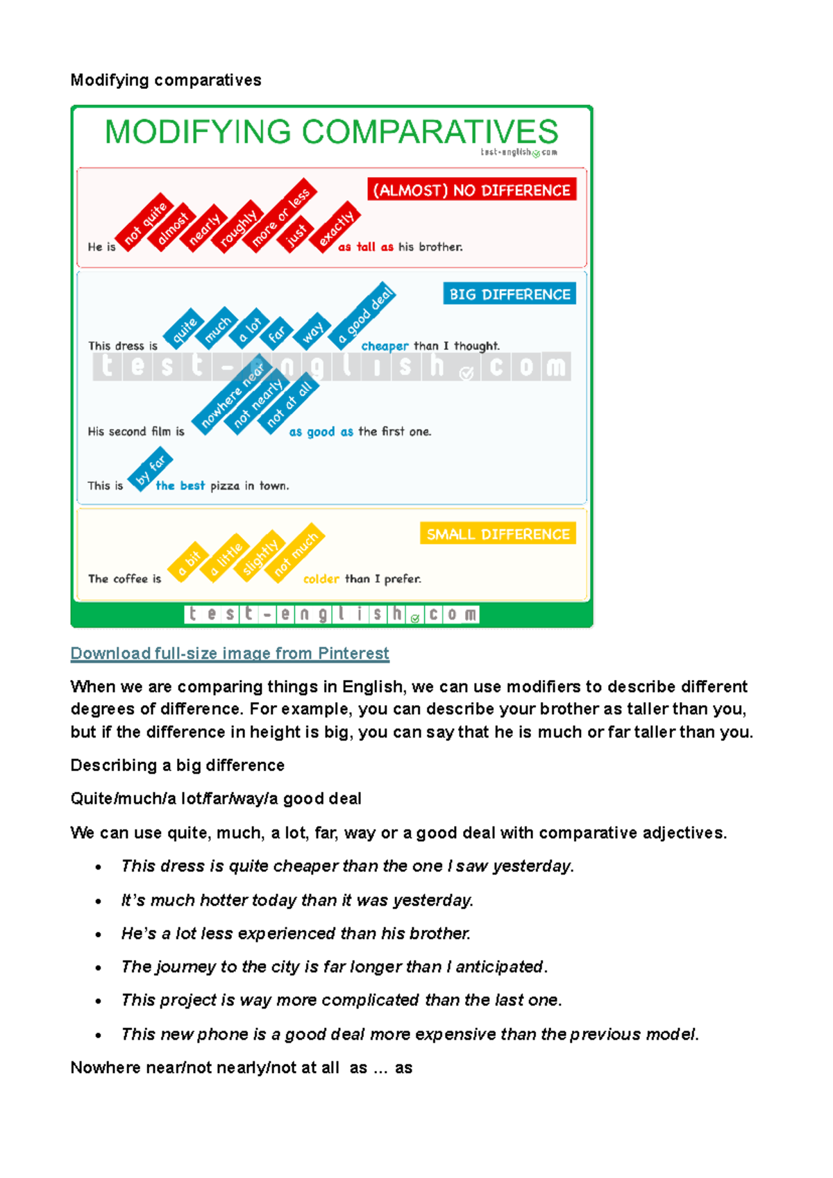 Week 1 - Unit 5A - Modifying Comparatives Exercises - Studocu