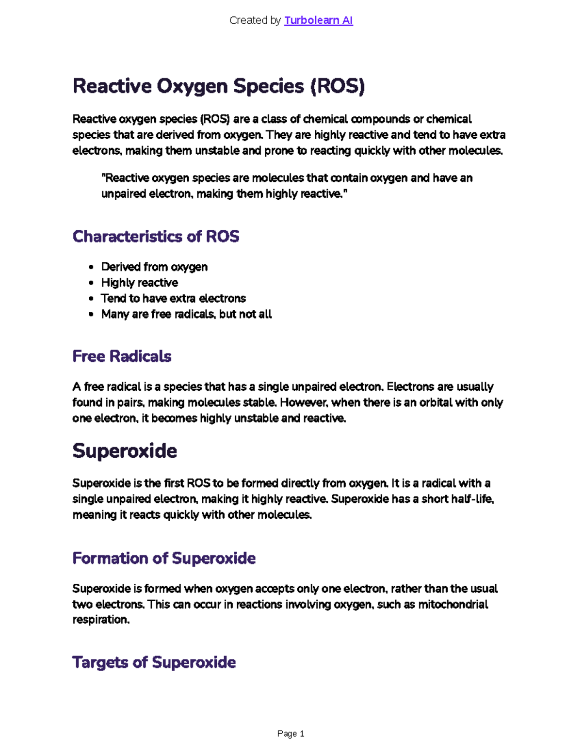 4-3 - lecture notes - Reactive Oxygen Species (ROS) Reactive oxygen ...